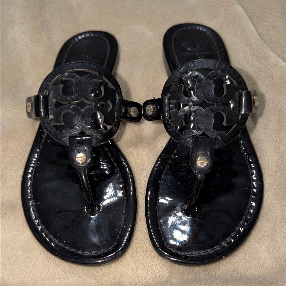 Tory Burch Glossy Black Miller Sandals